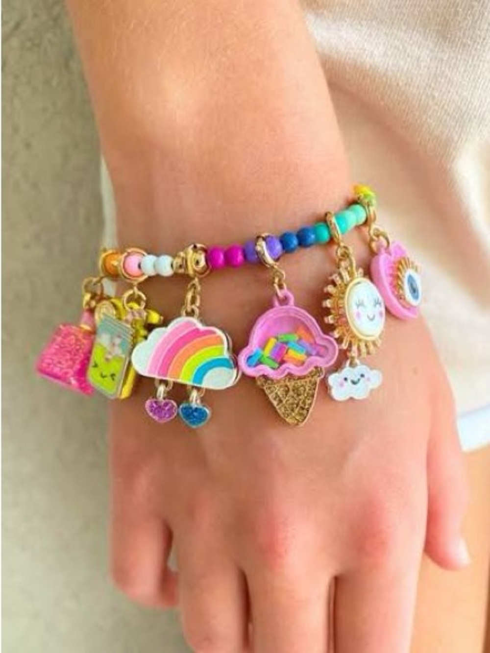 Kids Rainbow Charm Beaded Bracelet - Pink Multicolor